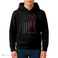 American Flag Piston Funny Muscle Car Mechanic Gift Kids Hoodie thumb 4