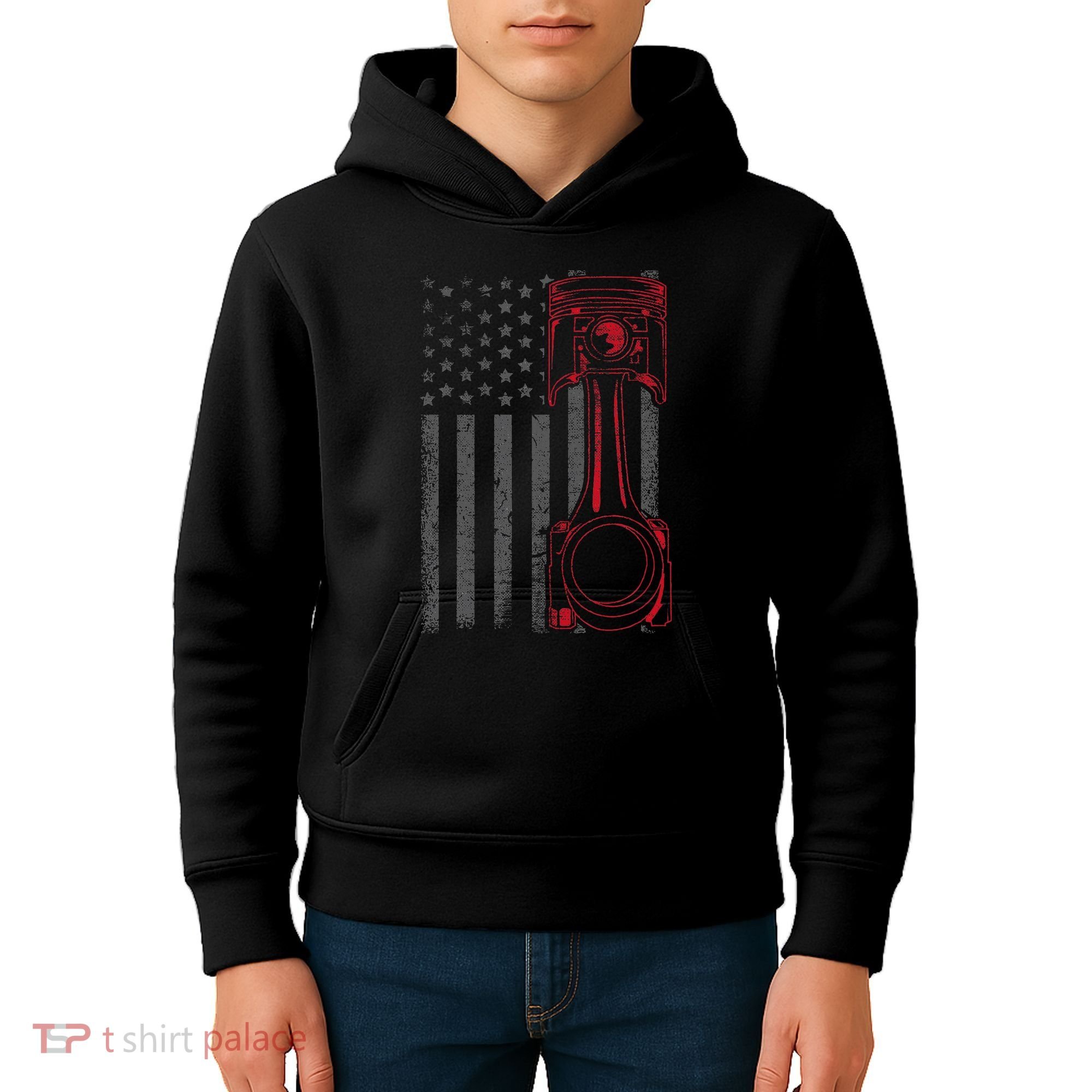American Flag Piston Funny Muscle Car Mechanic Gift Kids Hoodie