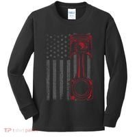 American Flag Piston Funny Muscle Car Mechanic Gift Kids Long Sleeve Shirt thumb 0