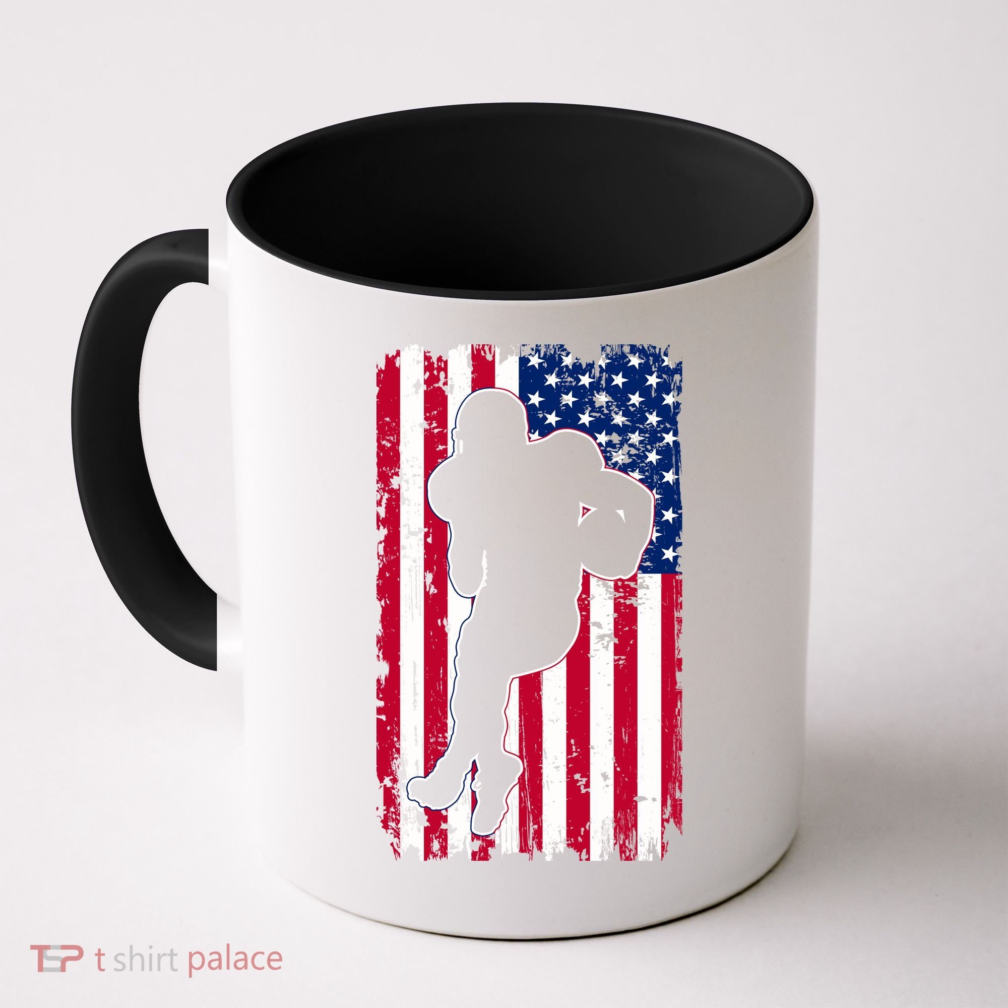 American Football Player Distressed USA Flag Coffee Mug