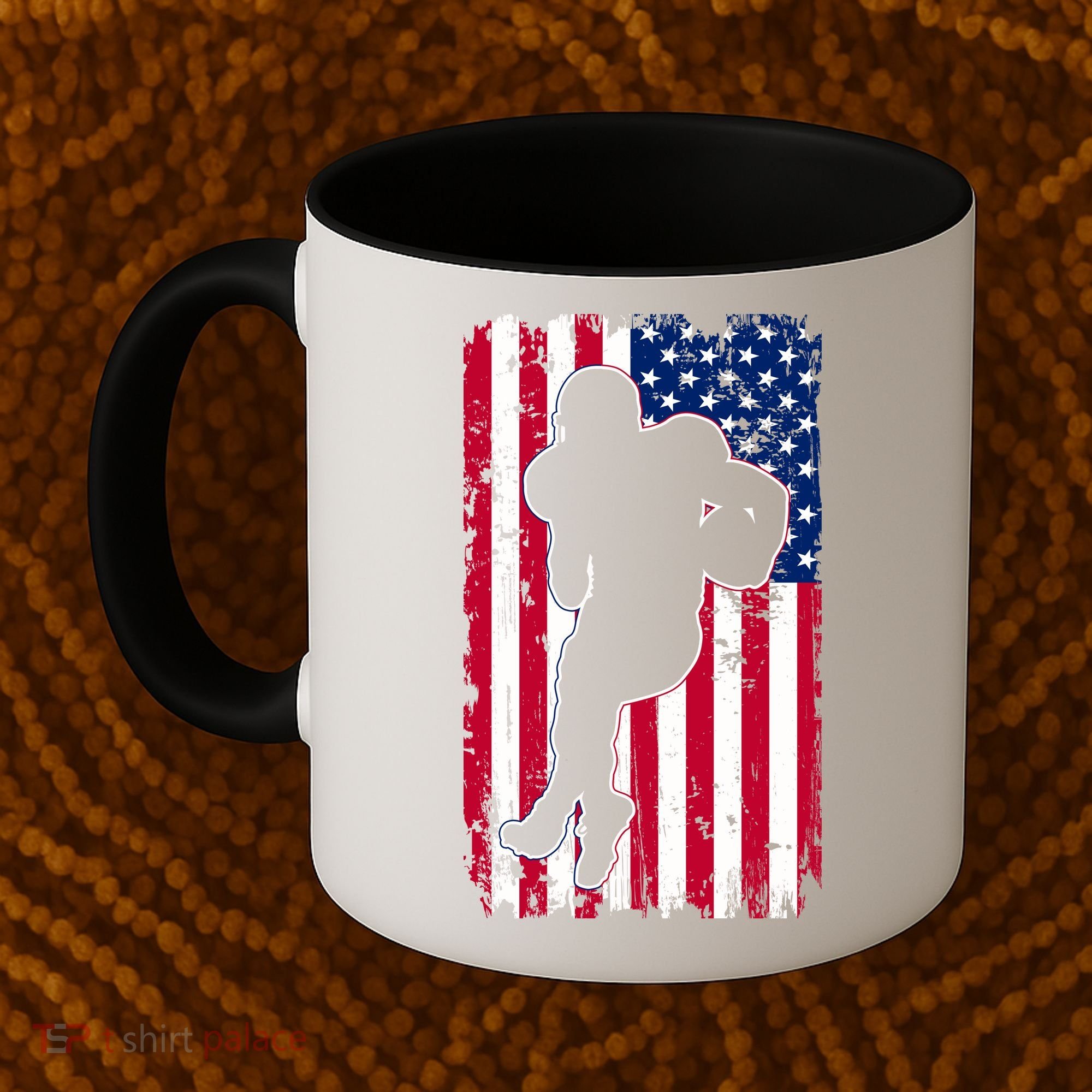 American Football Player Distressed USA Flag Coffee Mug
