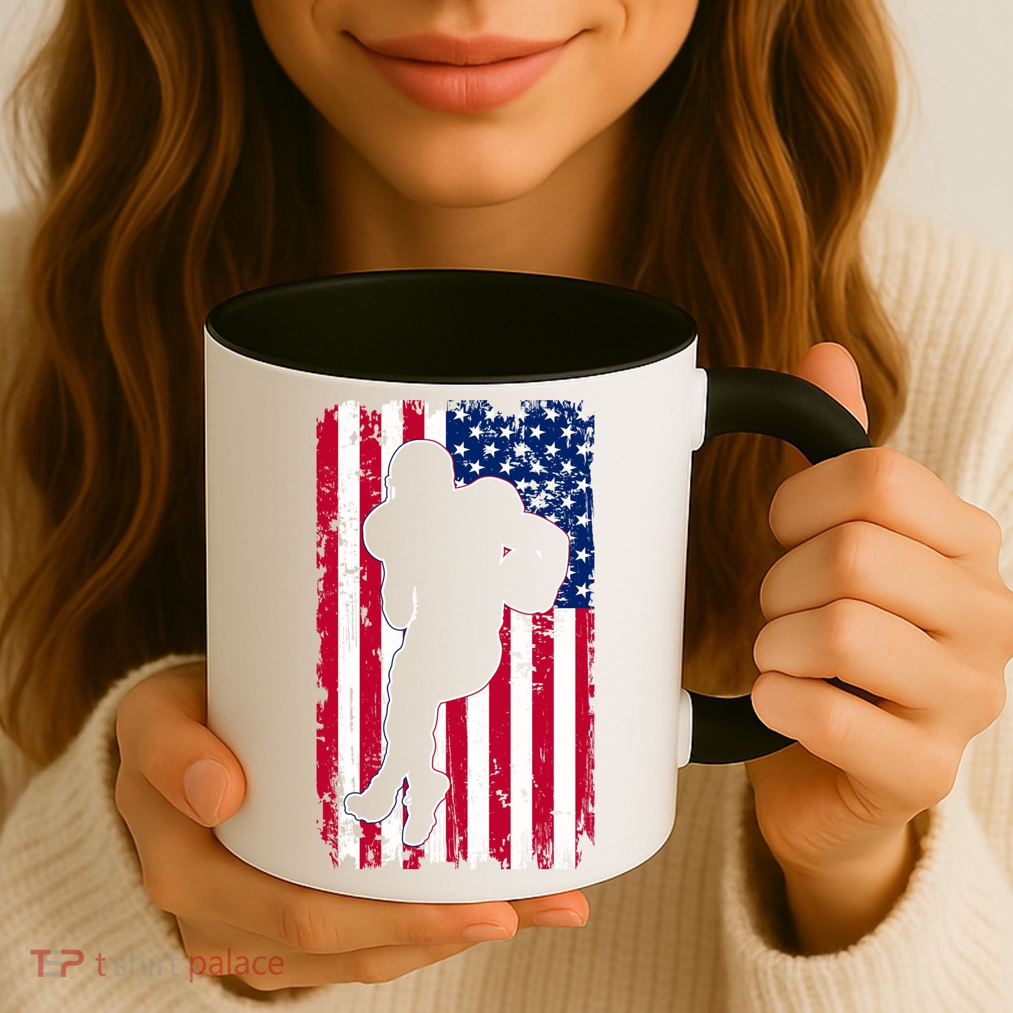 American Football Player Distressed USA Flag Coffee Mug