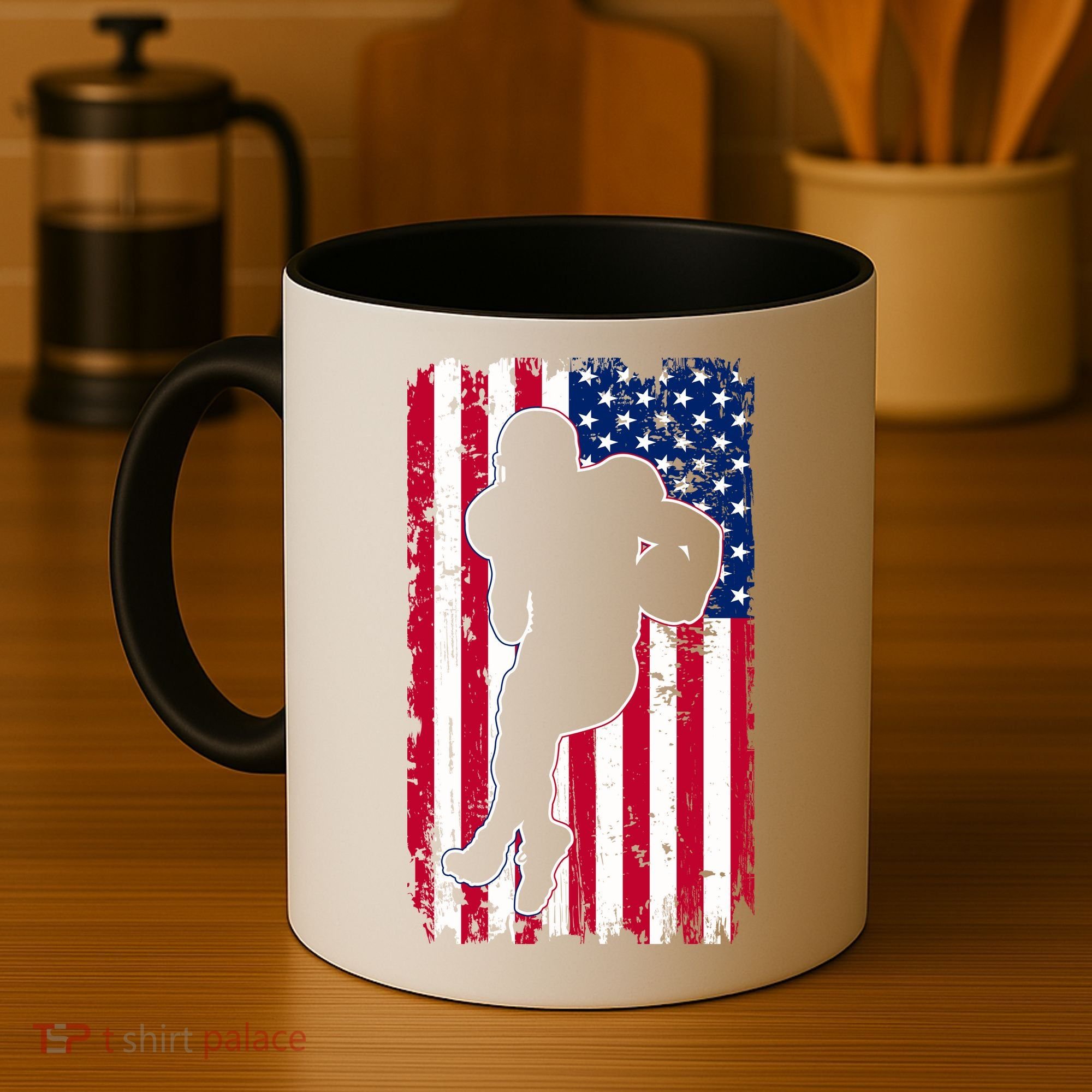 American Football Player Distressed USA Flag Coffee Mug