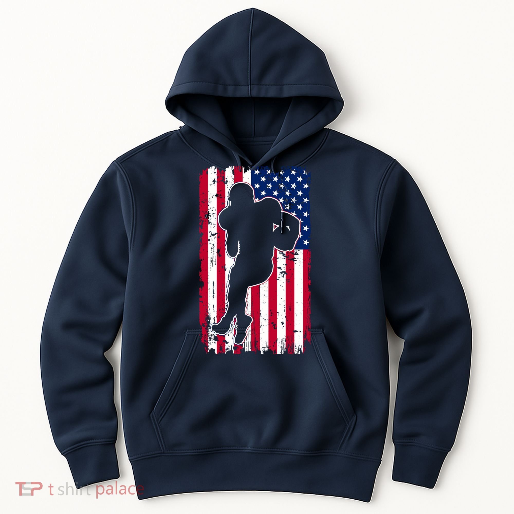 American Football Player Distressed USA Flag Hoodie