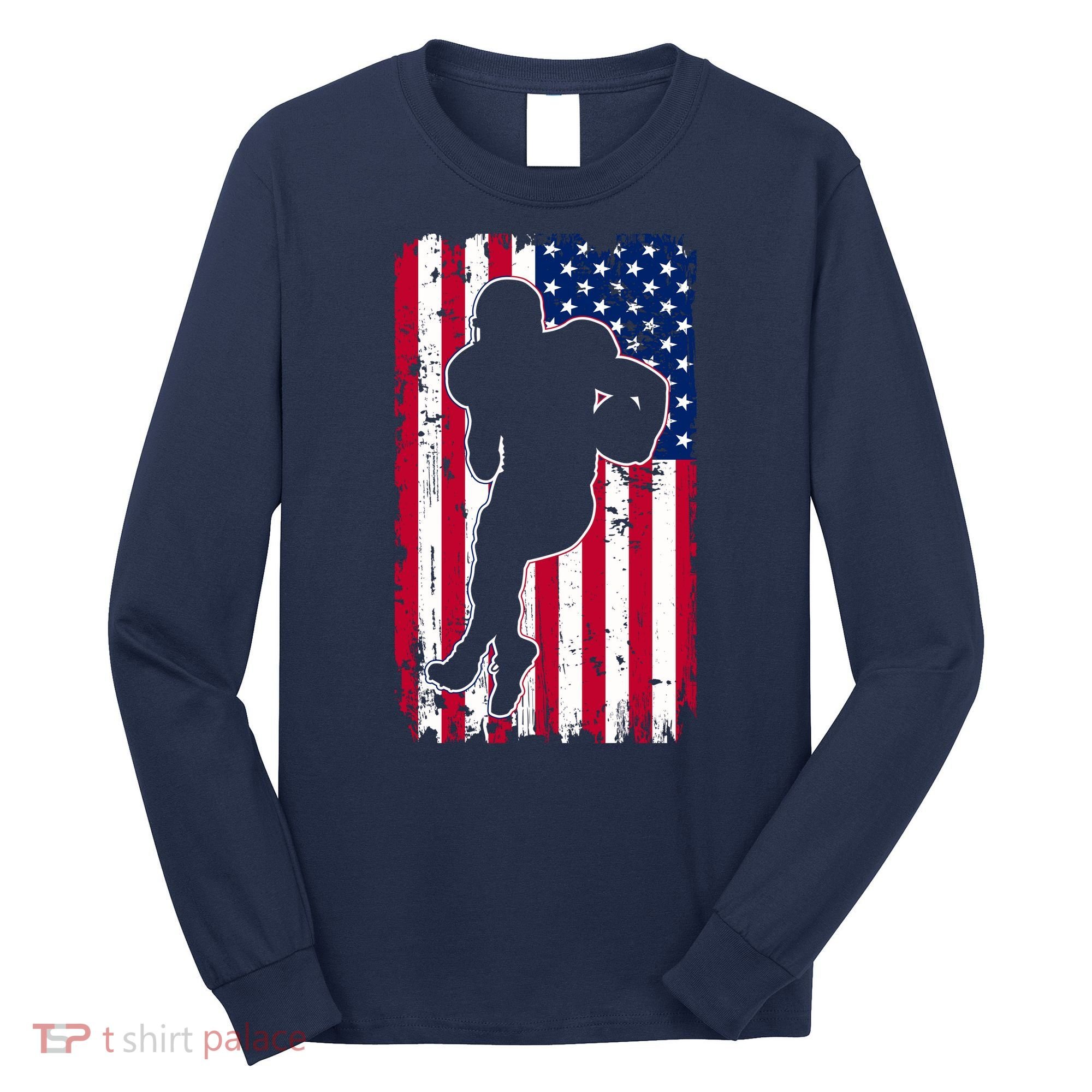 American Football Player Distressed USA Flag Long Sleeve Shirt