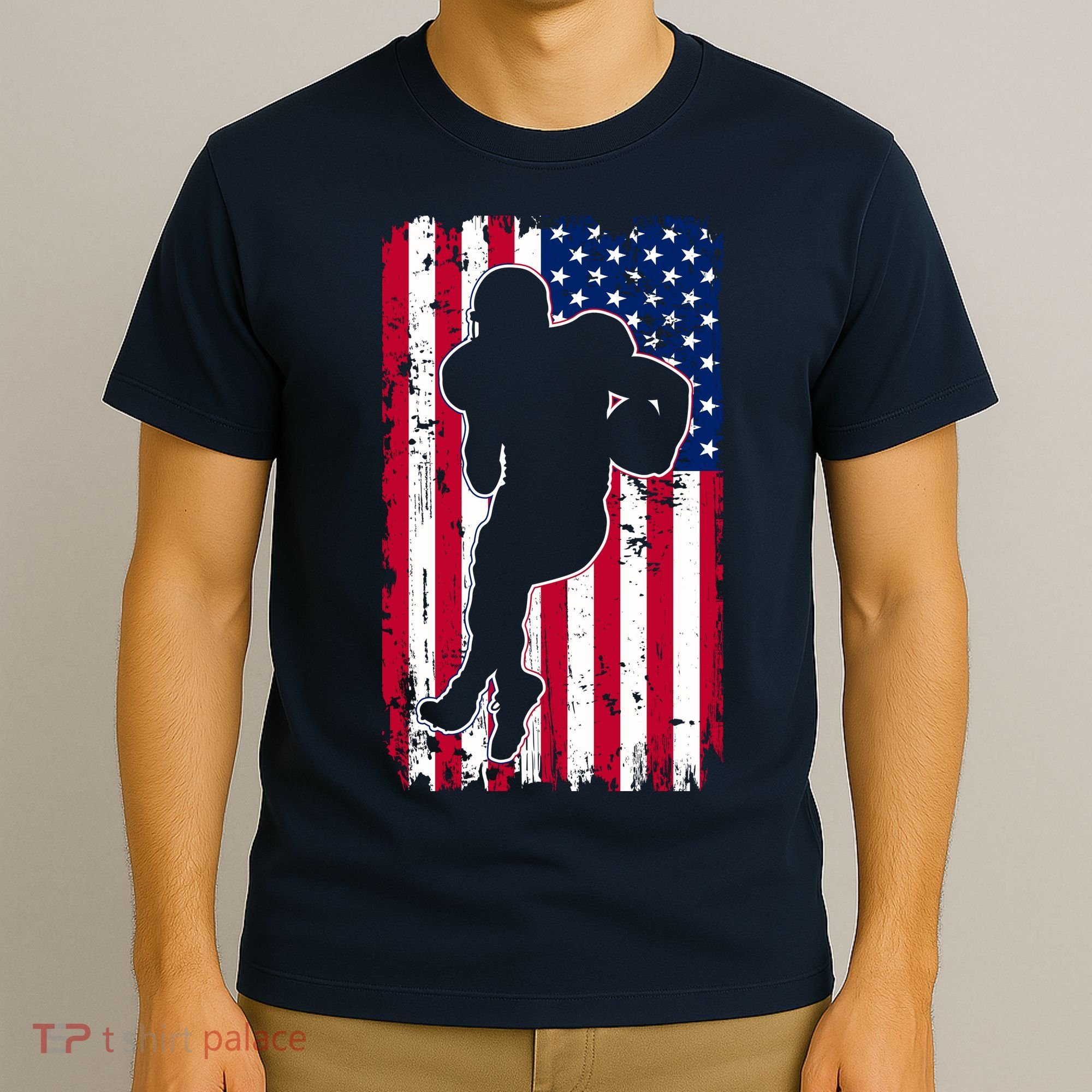American Football Player Distressed USA Flag T-Shirt