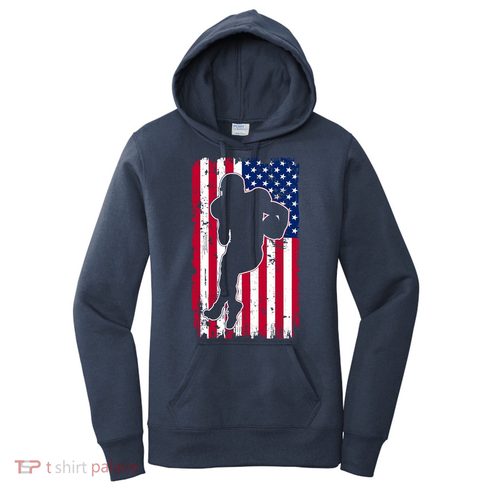 American Football Player Distressed USA Flag Women's Hoodie