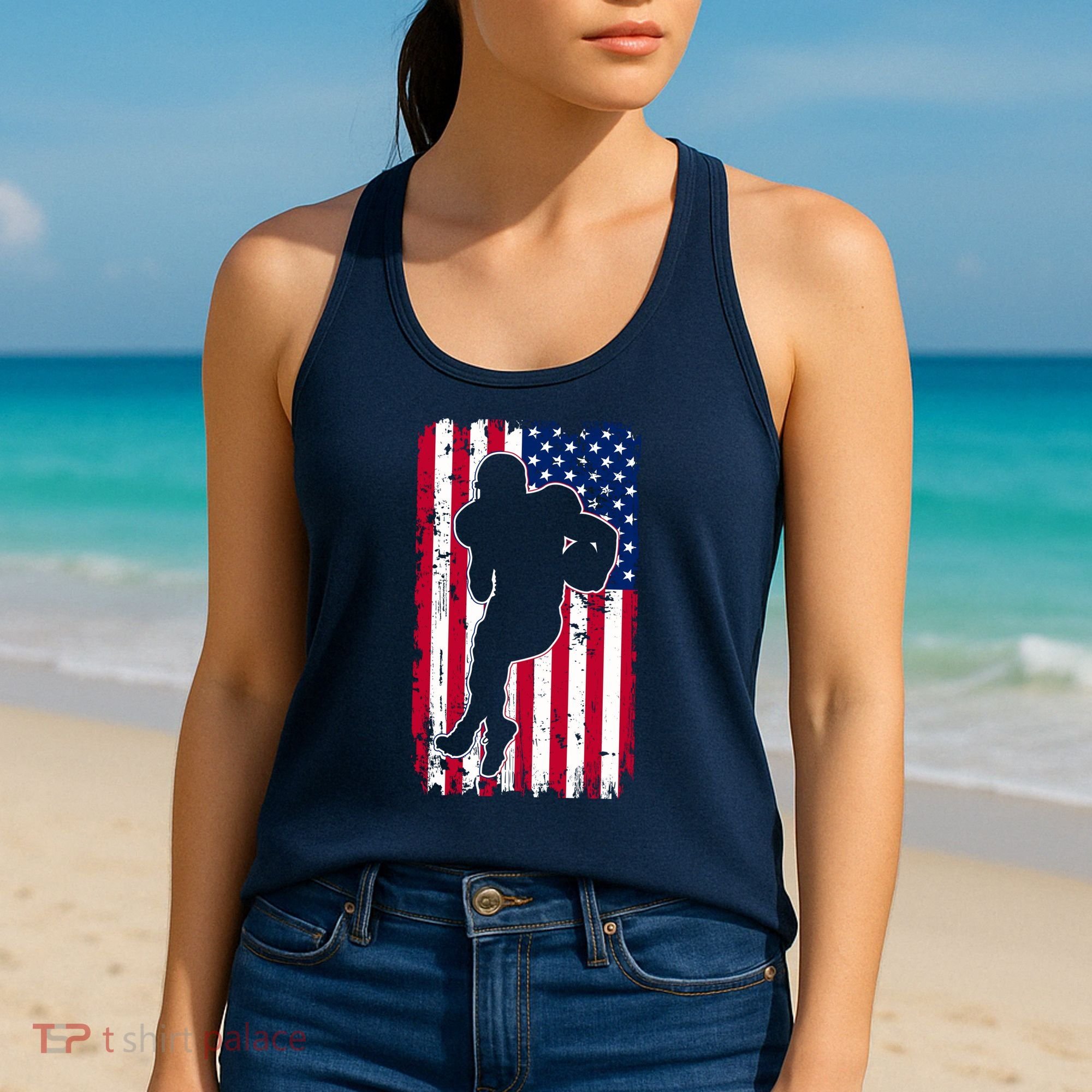 American Football Player Distressed USA Flag Women's Tank Top