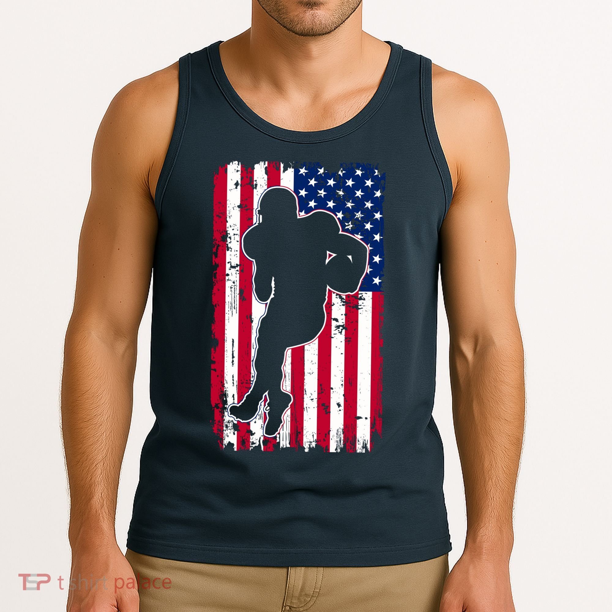 American Football Player Distressed USA Flag Tank Top