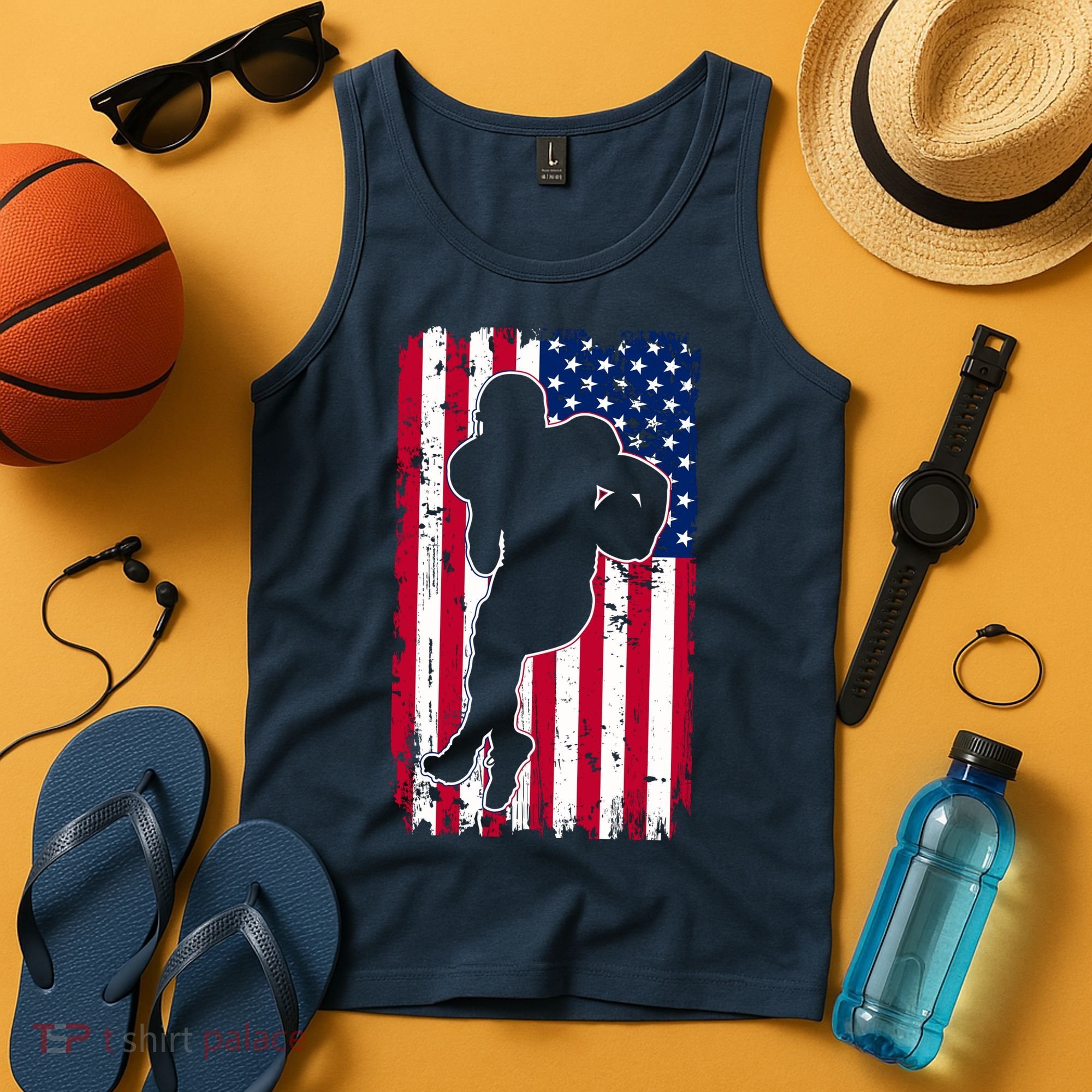 American Football Player Distressed USA Flag Tank Top
