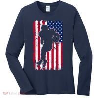 American Football Player Distressed USA Flag Women's Long Sleeve Shirt thumb 0
