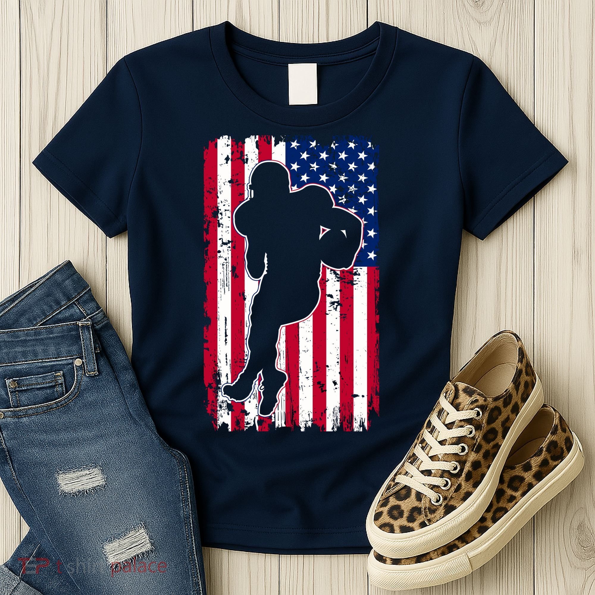 American Football Player Distressed USA Flag Women's T-Shirt
