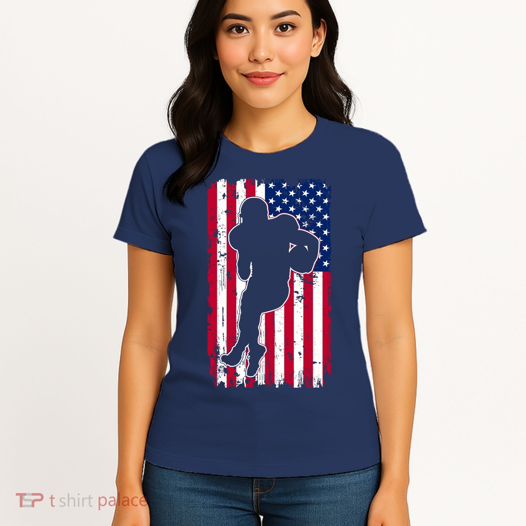 American Football Player Distressed USA Flag Women's T-Shirt