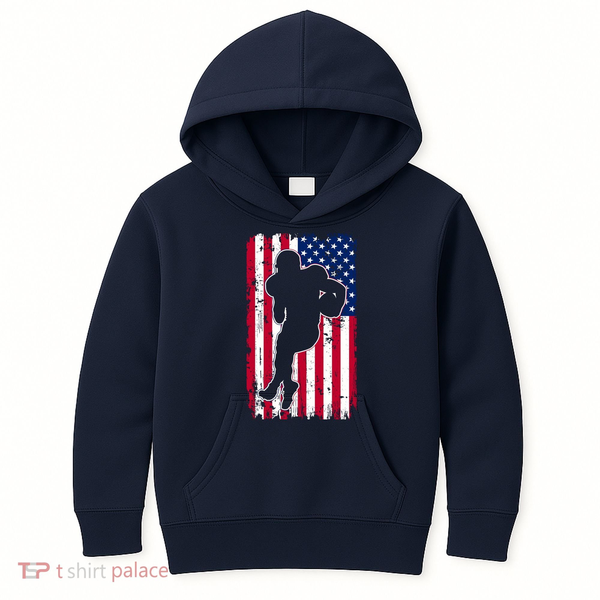 American Football Player Distressed USA Flag Kids Hoodie