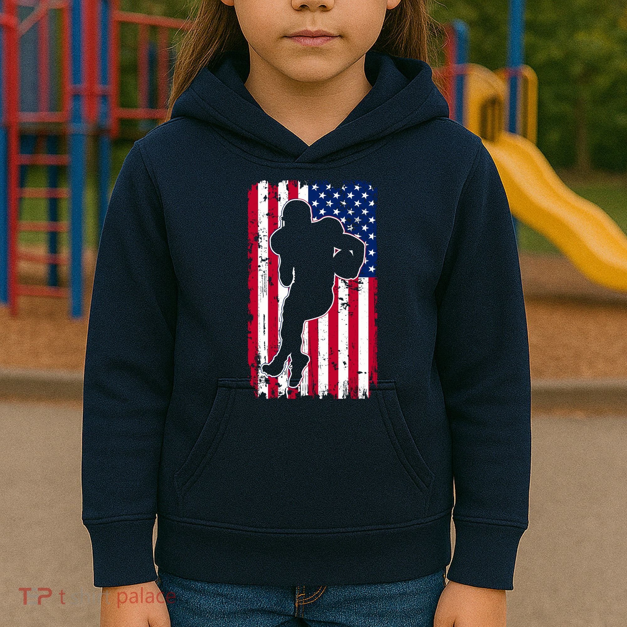 American Football Player Distressed USA Flag Kids Hoodie