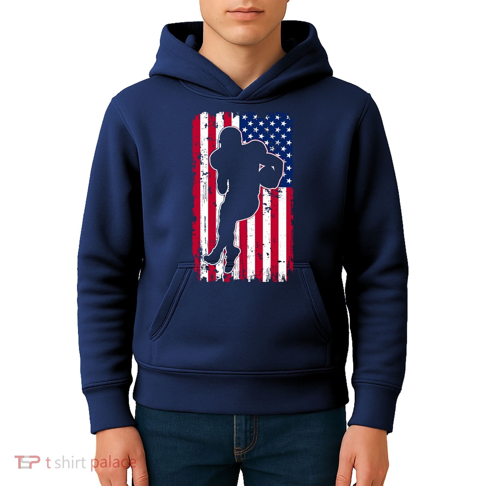 American Football Player Distressed USA Flag Kids Hoodie