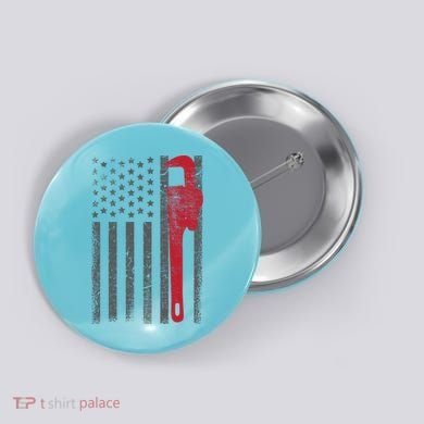 American Flag Plumber Vintage Plumbing Worker Men Funny Gift Button