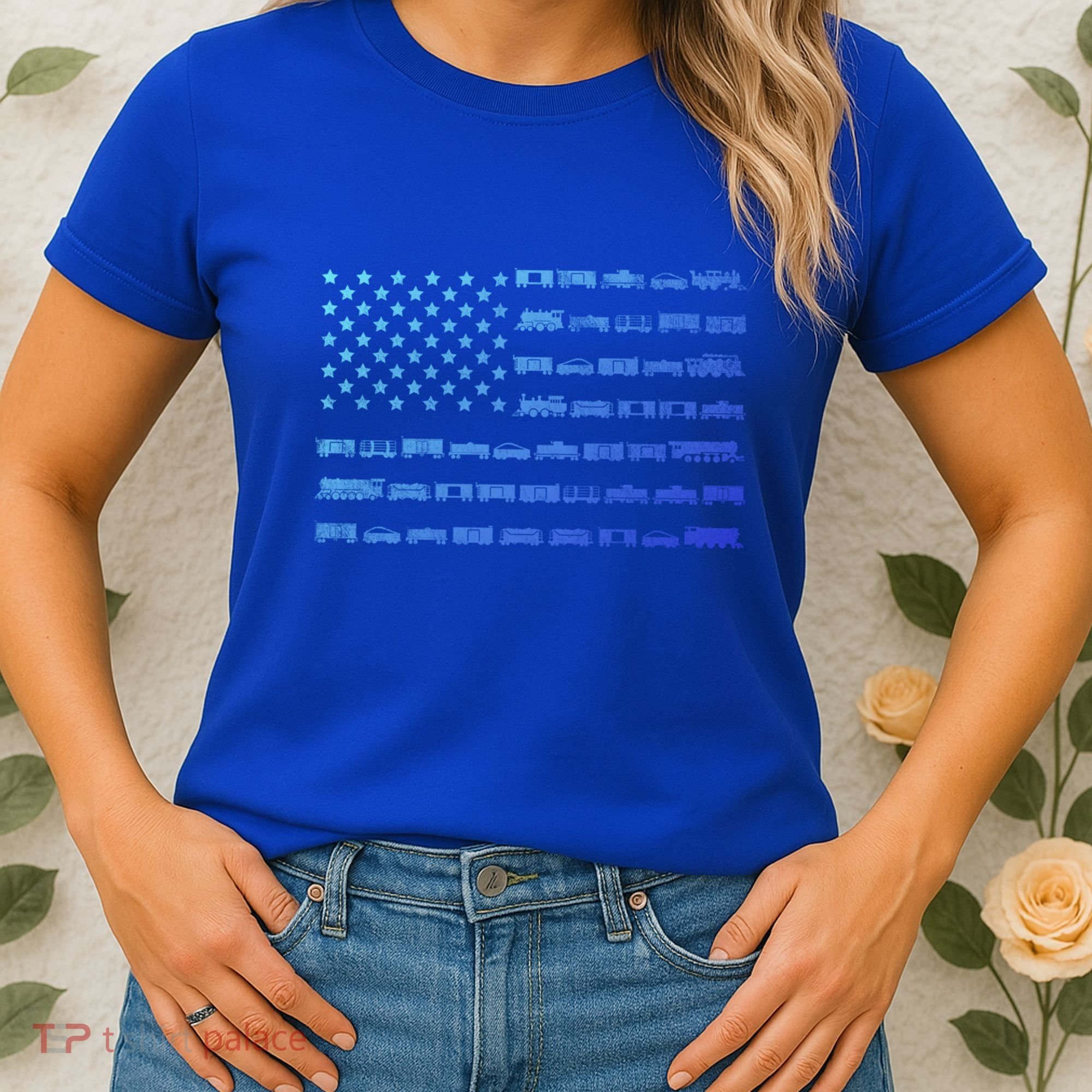 American Flag Railroad Train Conductor Gift Women's T-Shirt
