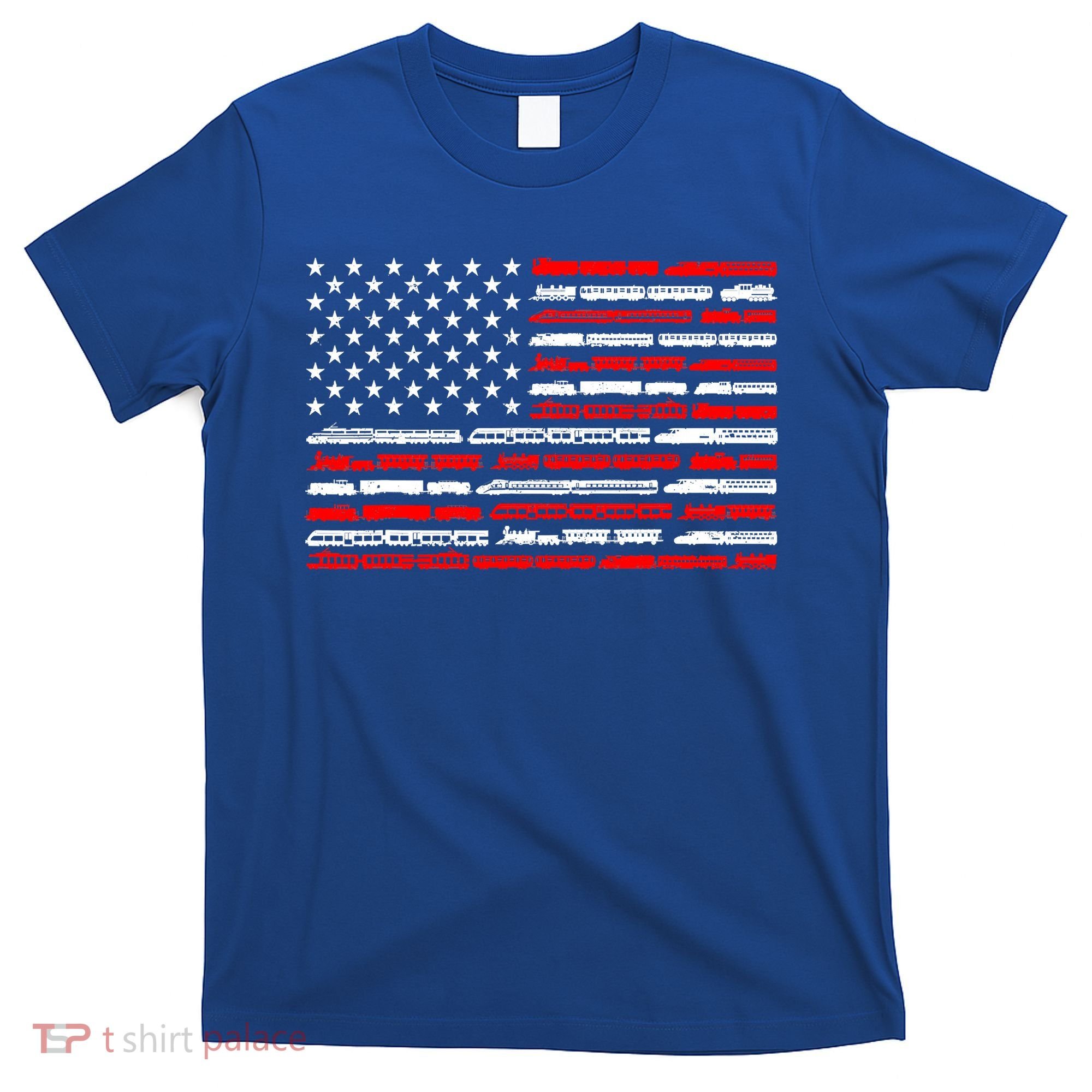 American Flag Railroad Trains Retro Vintage Trains Lover T-Shirt