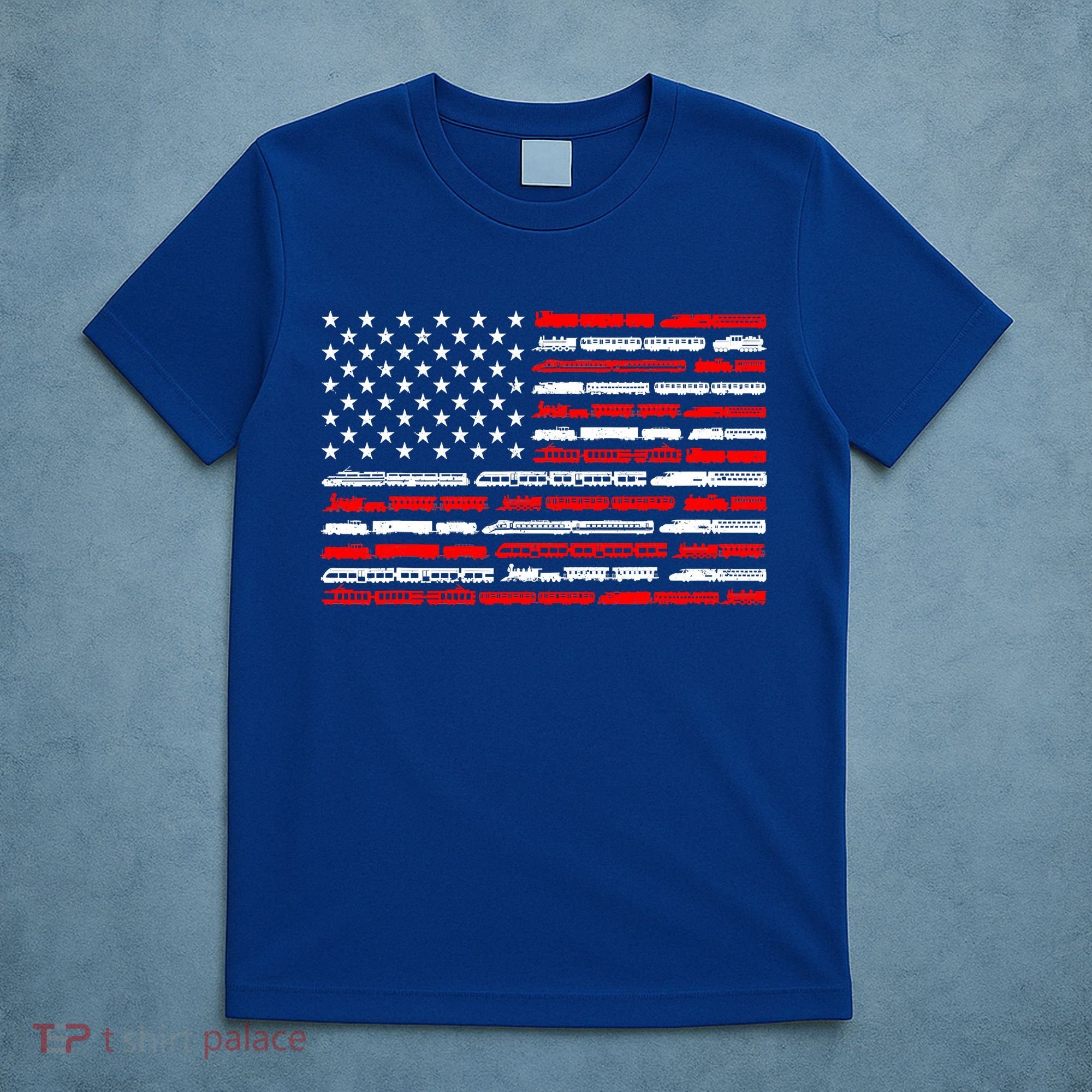 American Flag Railroad Trains Retro Vintage Trains Lover T-Shirt