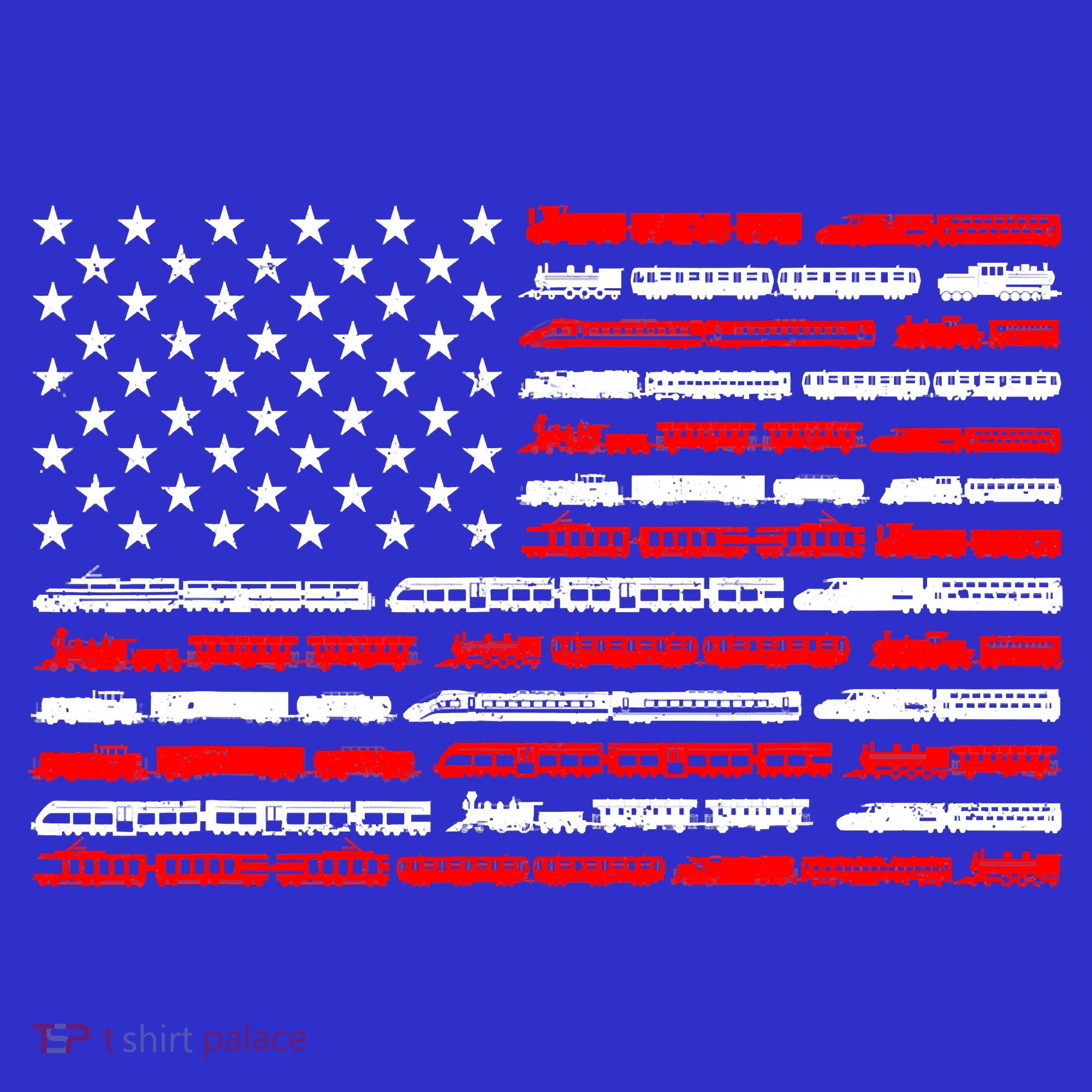 American Flag Railroad Trains Retro Vintage Trains Lover T-Shirt