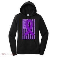American Flag Ribbon Purple Sarcoidosis Awareness Cool Gift Women's Hoodie thumb 0
