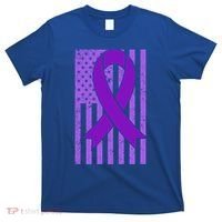 American Flag Ribbon Purple Sarcoidosis Awareness Cool Gift T-Shirt thumb 0