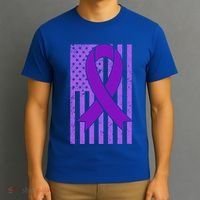 American Flag Ribbon Purple Sarcoidosis Awareness Cool Gift T-Shirt thumb 3