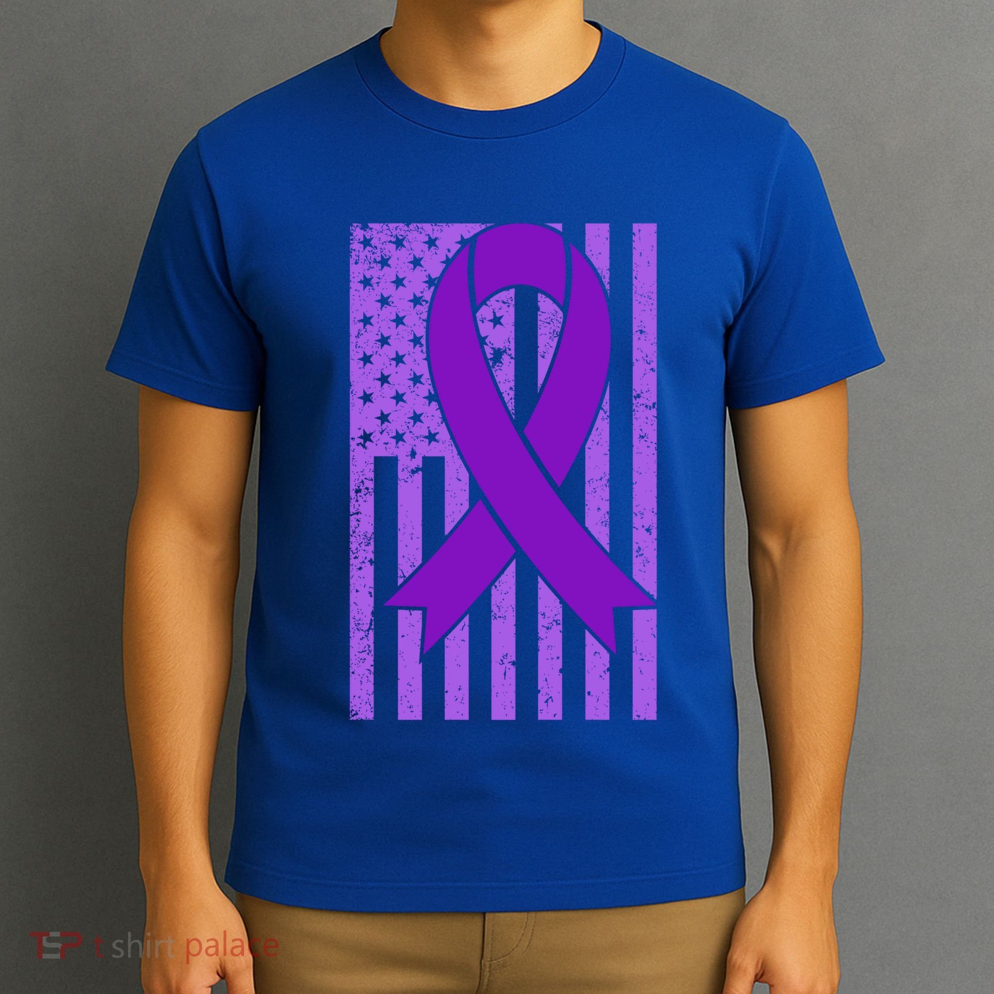 American Flag Ribbon Purple Sarcoidosis Awareness Cool Gift T-Shirt