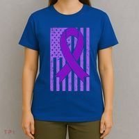 American Flag Ribbon Purple Sarcoidosis Awareness Cool Gift T-Shirt thumb 4