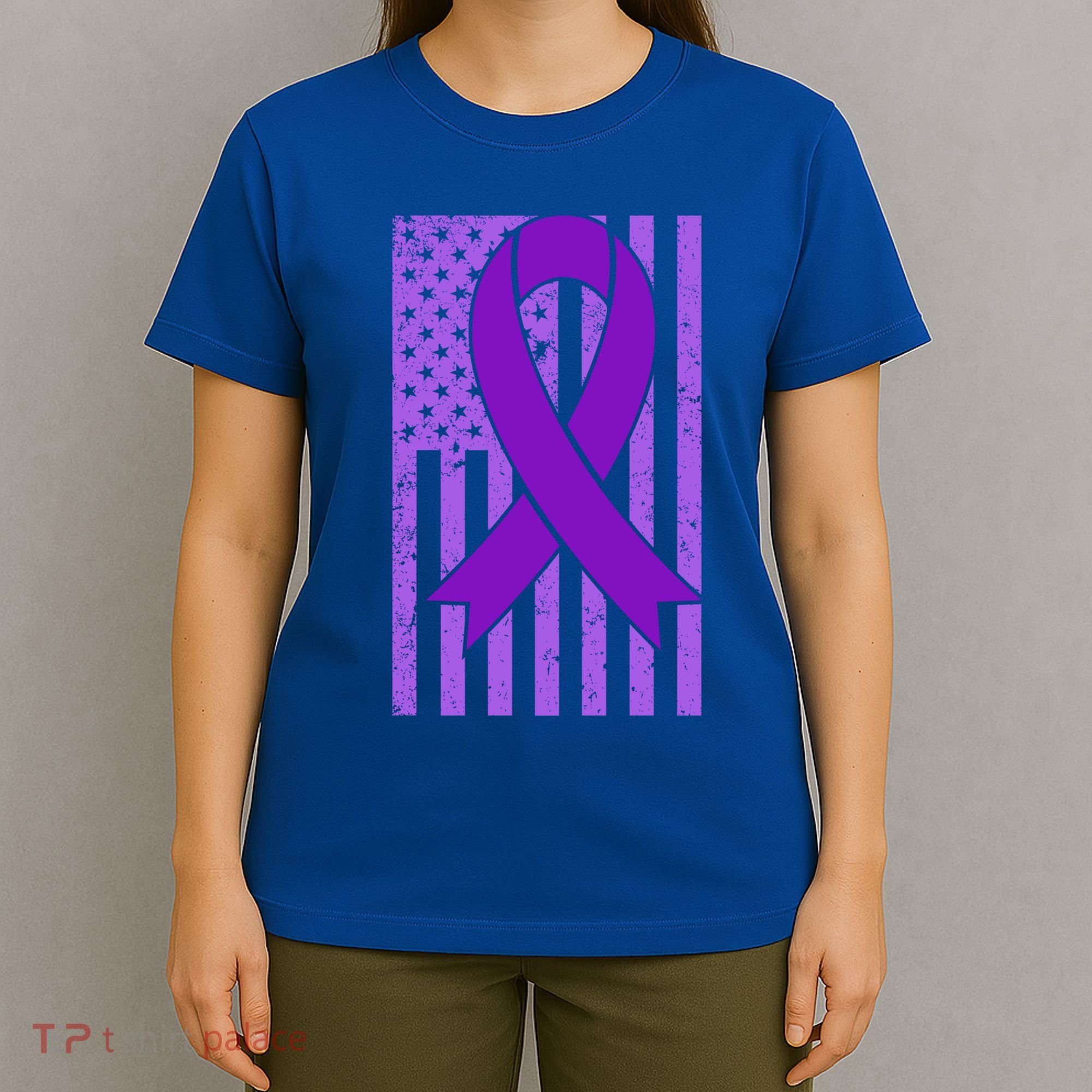 American Flag Ribbon Purple Sarcoidosis Awareness Cool Gift T-Shirt