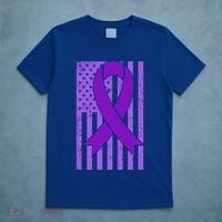 American Flag Ribbon Purple Sarcoidosis Awareness Cool Gift T-Shirt thumb 5