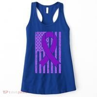 American Flag Ribbon Purple Sarcoidosis Awareness Cool Gift Women's Tank Top thumb 0
