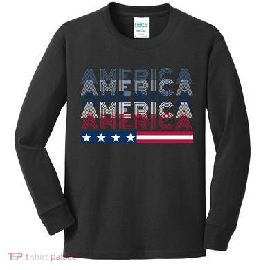America First Retro Vintage Patriotic Kids Long Sleeve Shirt