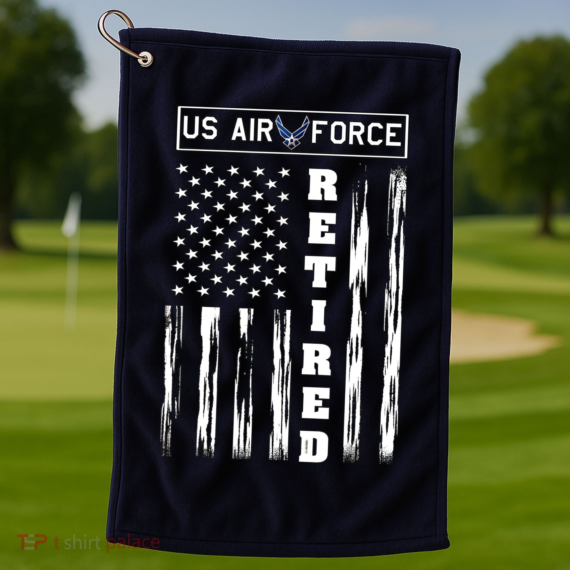 AIR FORCE Retired - Distressed American Flag Tee Golf Towel