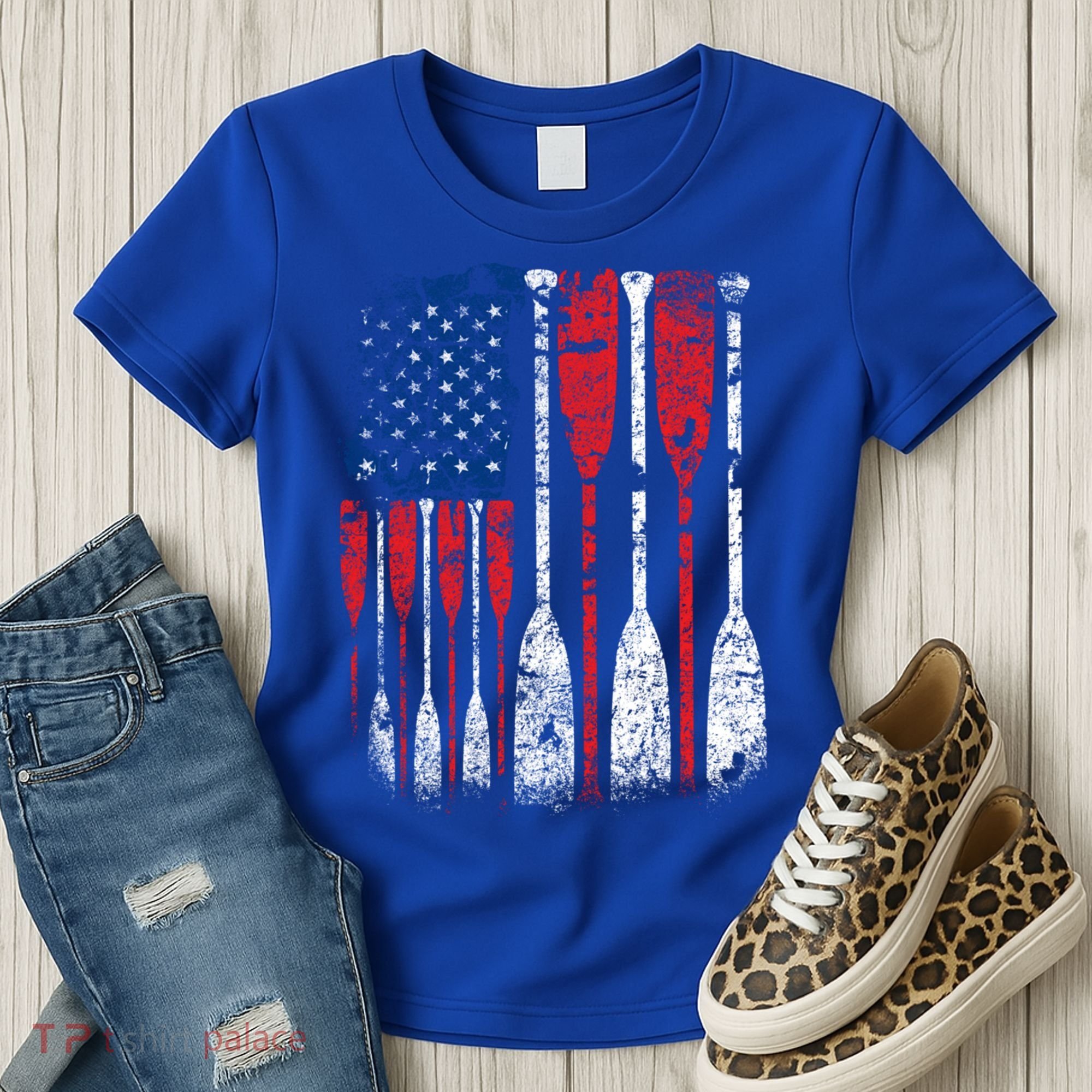 American Flag Rowing Oar Cute Us Row Crew 4th Of July Gift Women's T-Shirt