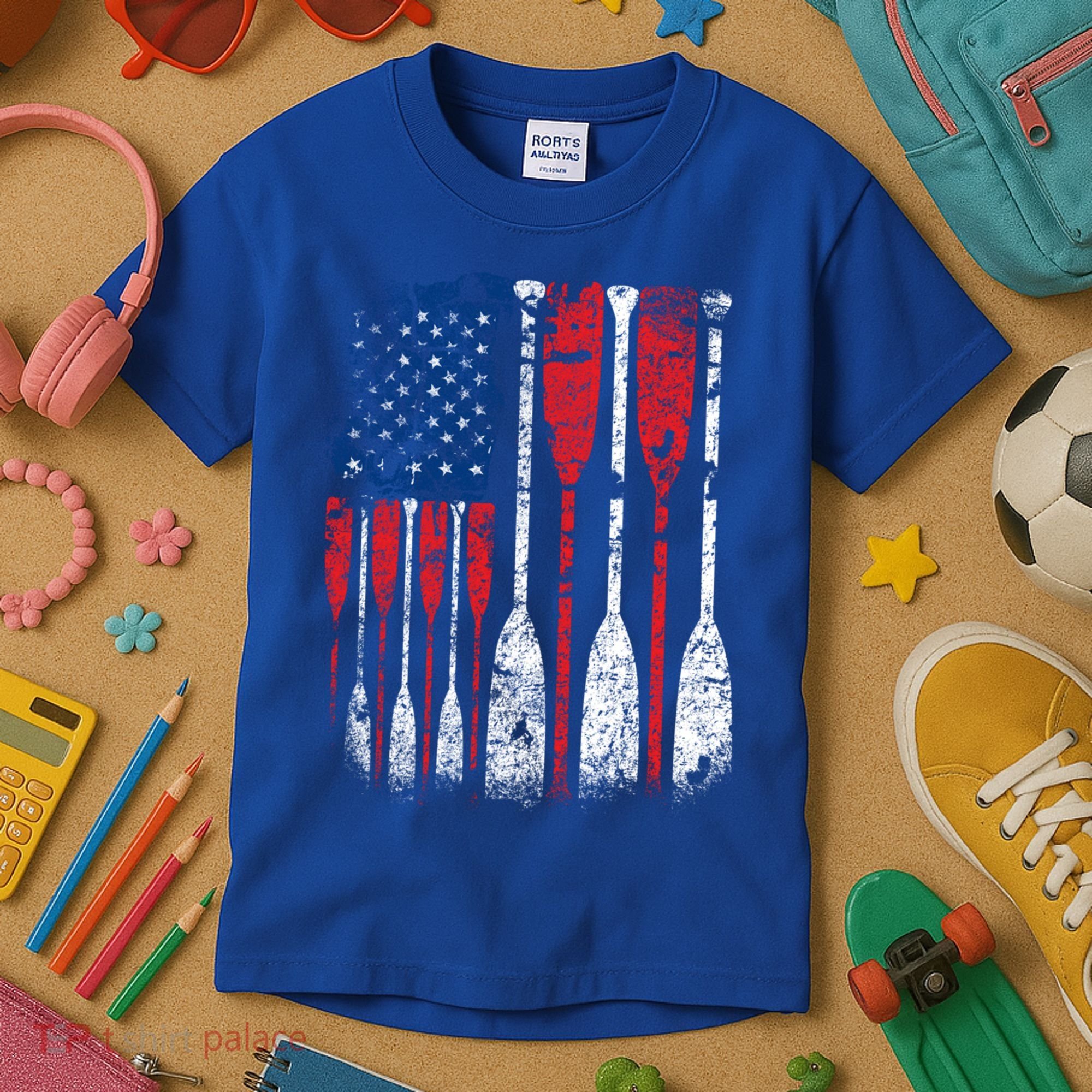 American Flag Rowing Oar Cute Us Row Crew 4th Of July Gift Kids T-Shirt