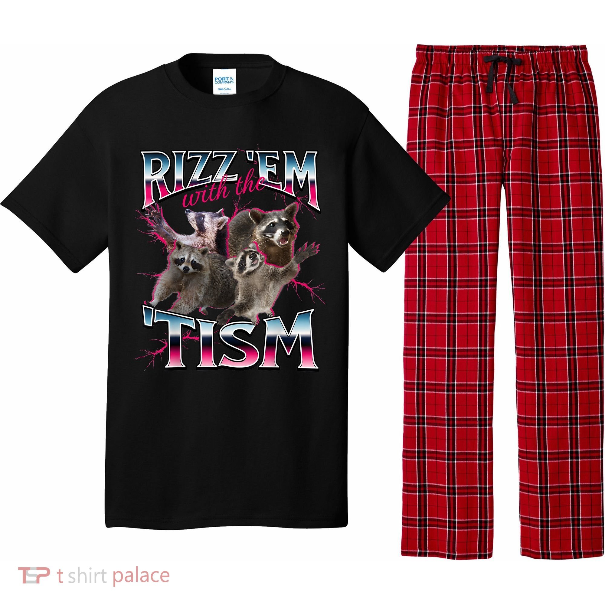 Autism Funny Rizz Em With The Tism Meme Autistic Racoon Pajama Set