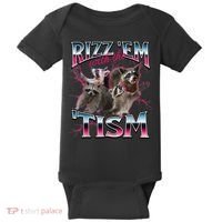 Autism Funny Rizz Em With The Tism Meme Autistic Racoon Baby Bodysuit thumb 0