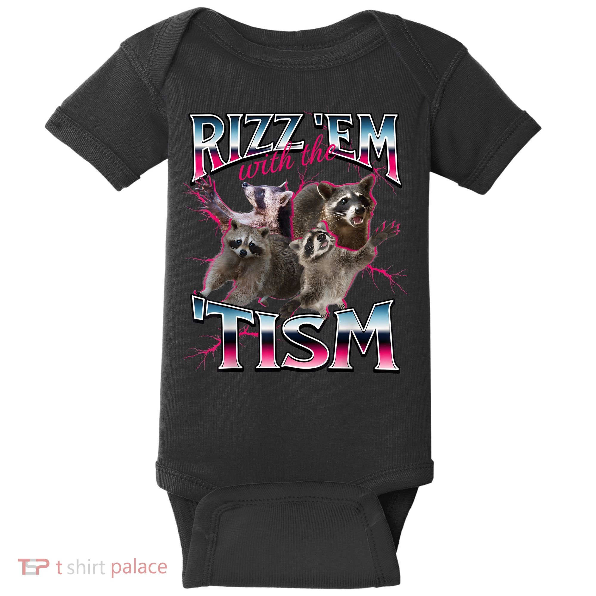 Autism Funny Rizz Em With The Tism Meme Autistic Racoon Baby Bodysuit