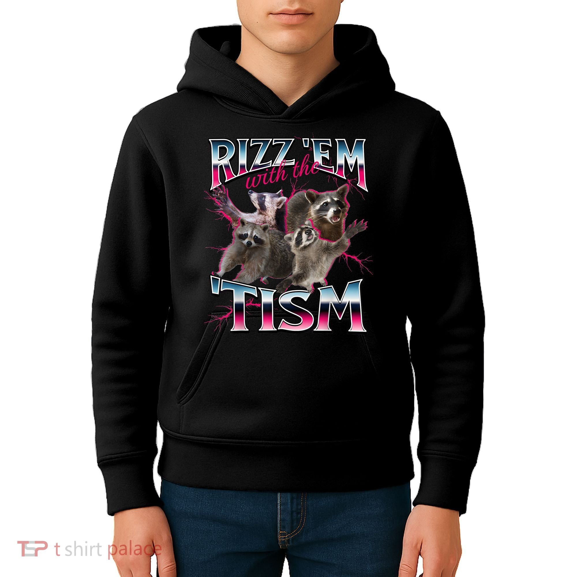 Autism Funny Rizz Em With The Tism Meme Autistic Racoon Kids Hoodie