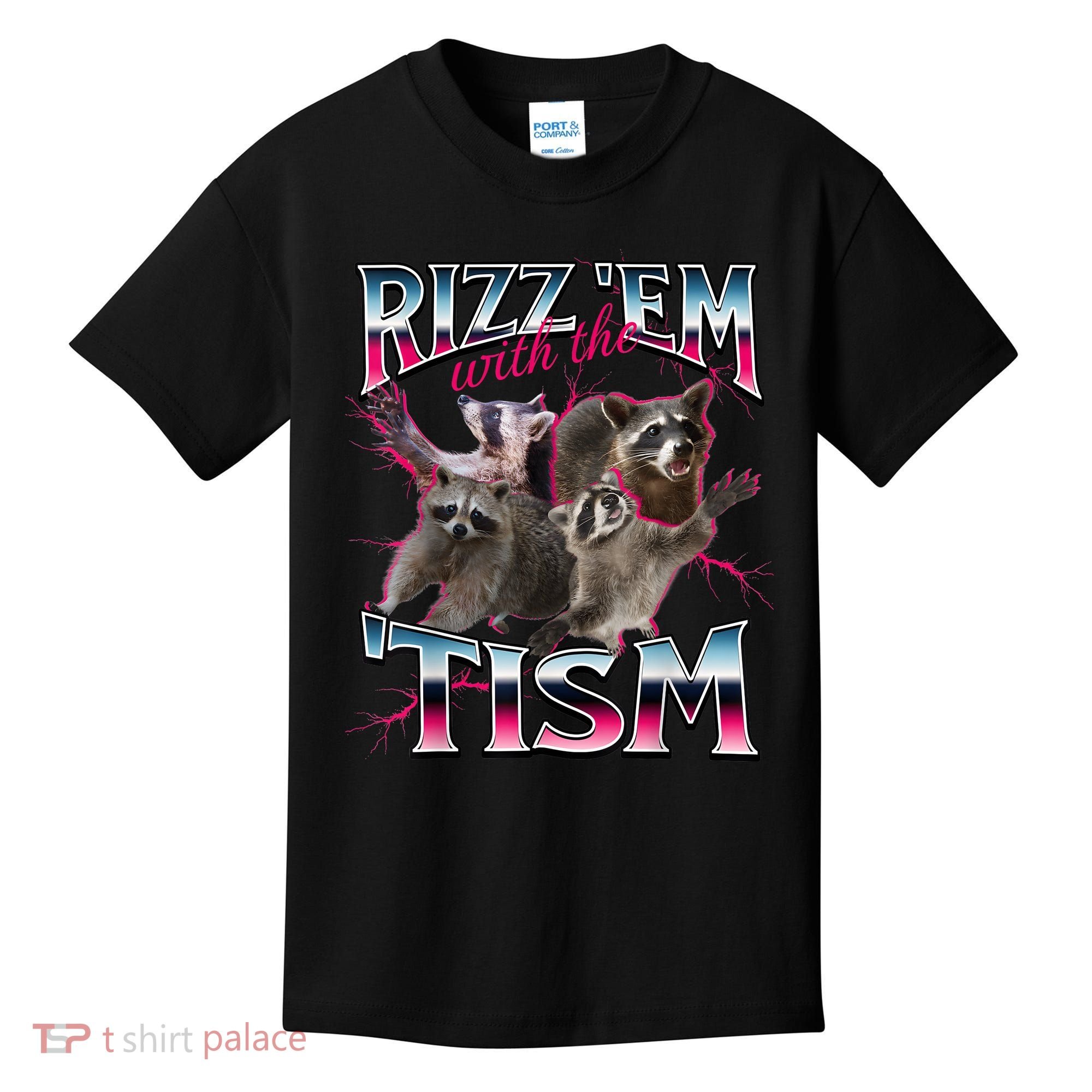 Autism Funny Rizz Em With The Tism Meme Autistic Racoon Kids T-Shirt