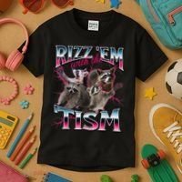 Autism Funny Rizz Em With The Tism Meme Autistic Racoon Kids T-Shirt thumb 3