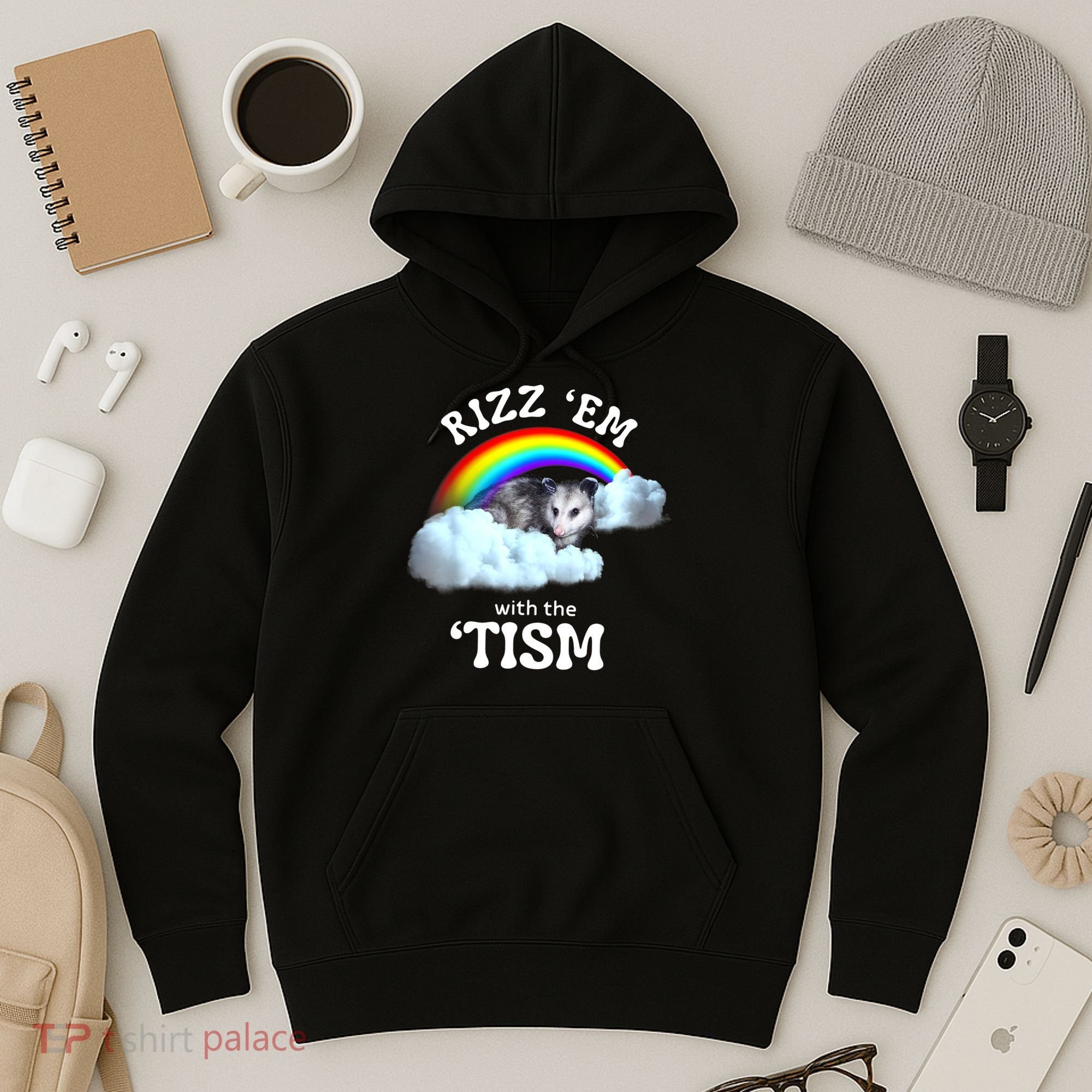 Autism Funny Rizz Em With The Tism Meme Autistic Opossum Hoodie