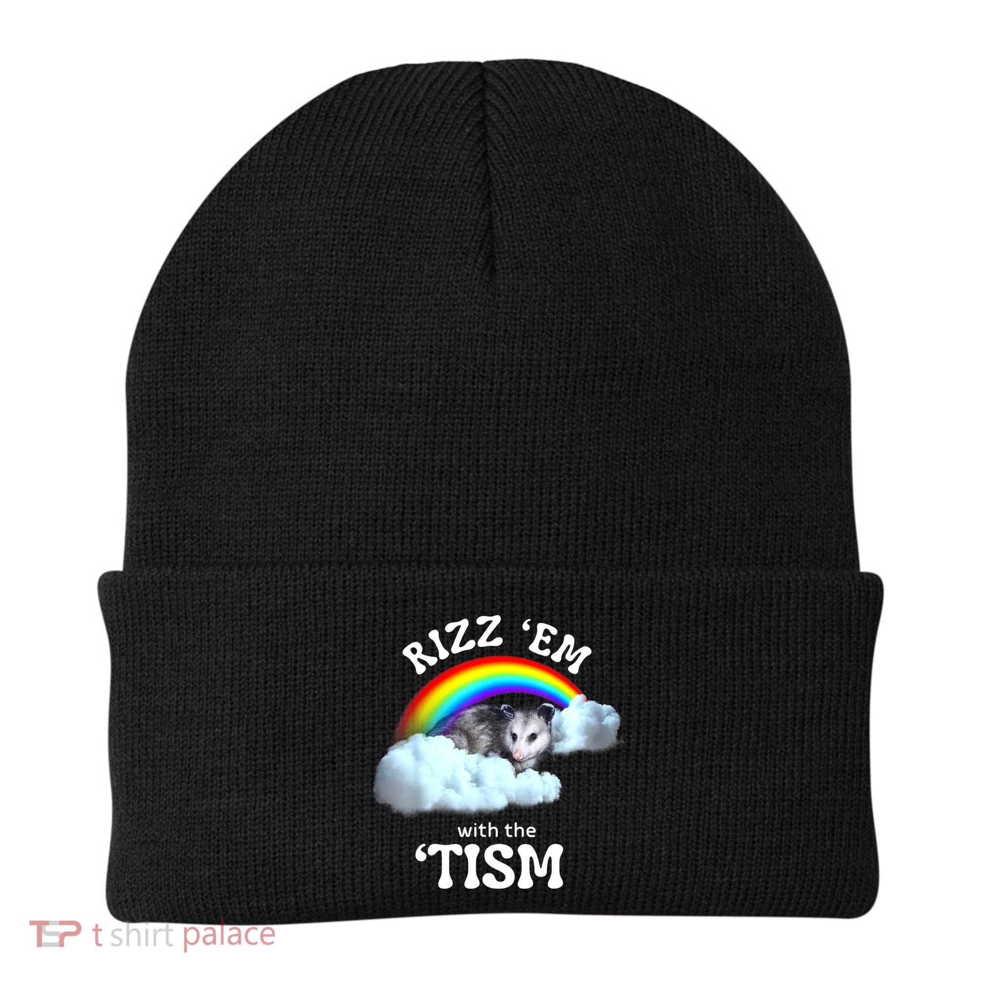 Autism Funny Rizz Em With The Tism Meme Autistic Opossum Beanie