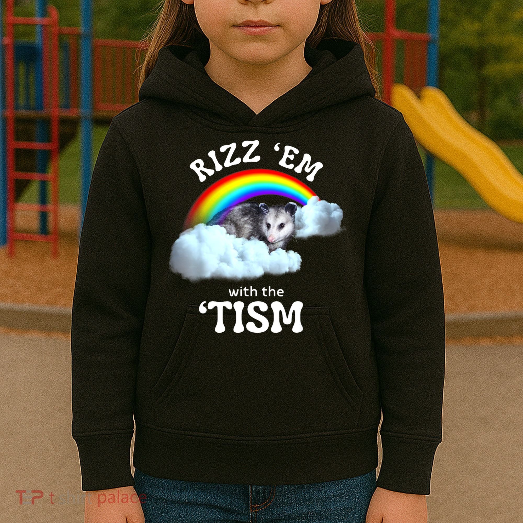 Autism Funny Rizz Em With The Tism Meme Autistic Opossum Kids Hoodie