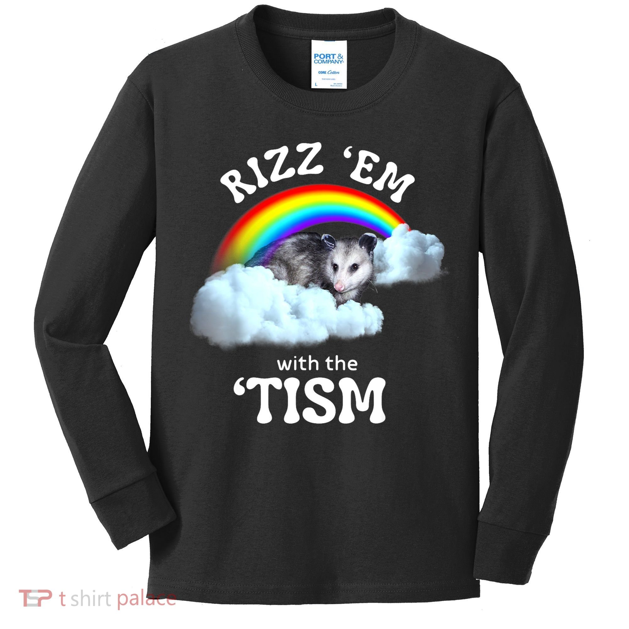 Autism Funny Rizz Em With The Tism Meme Autistic Opossum Kids Long Sleeve Shirt