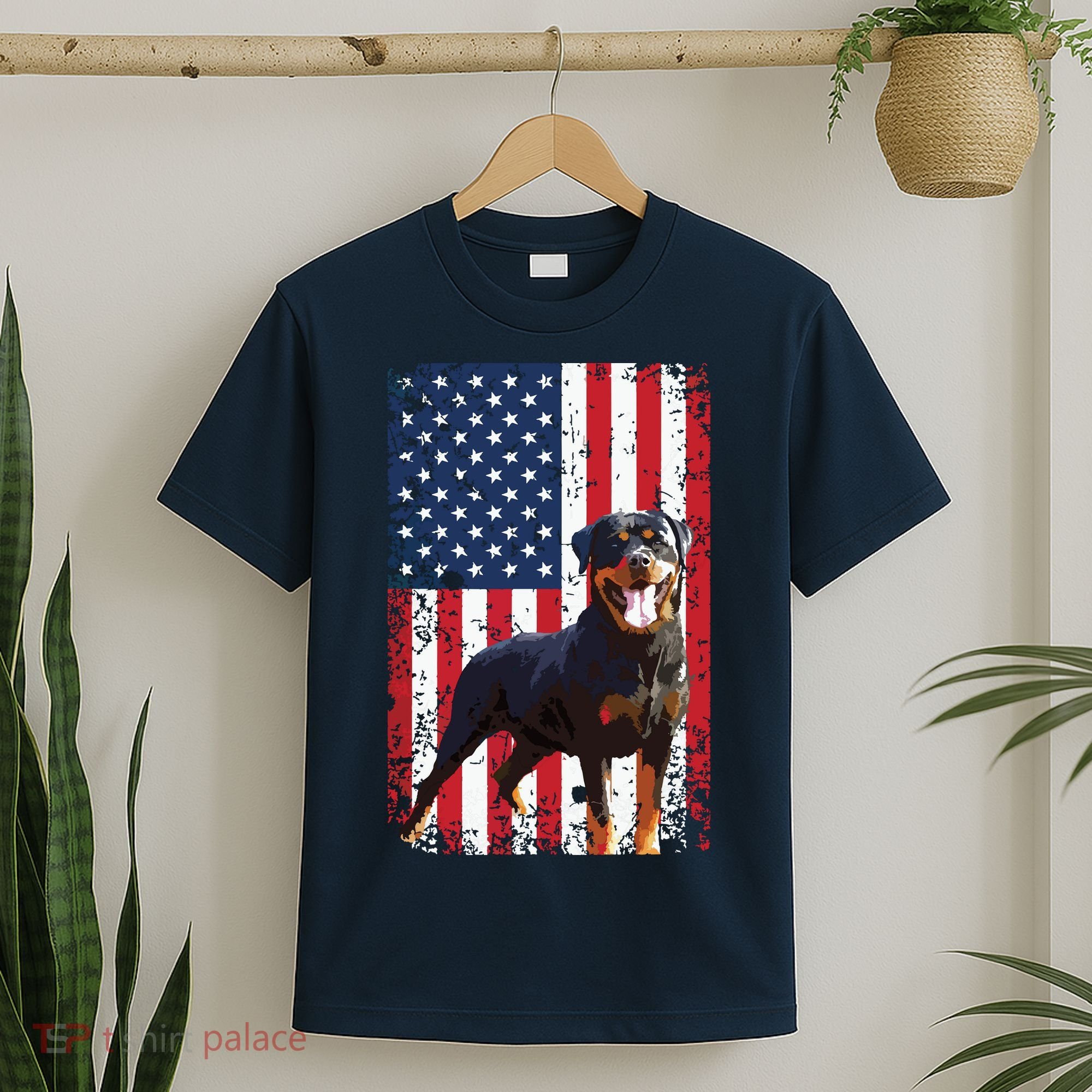 American Flag Rottweiler Dog Lover Funny 4th Of July Dog T-Shirt