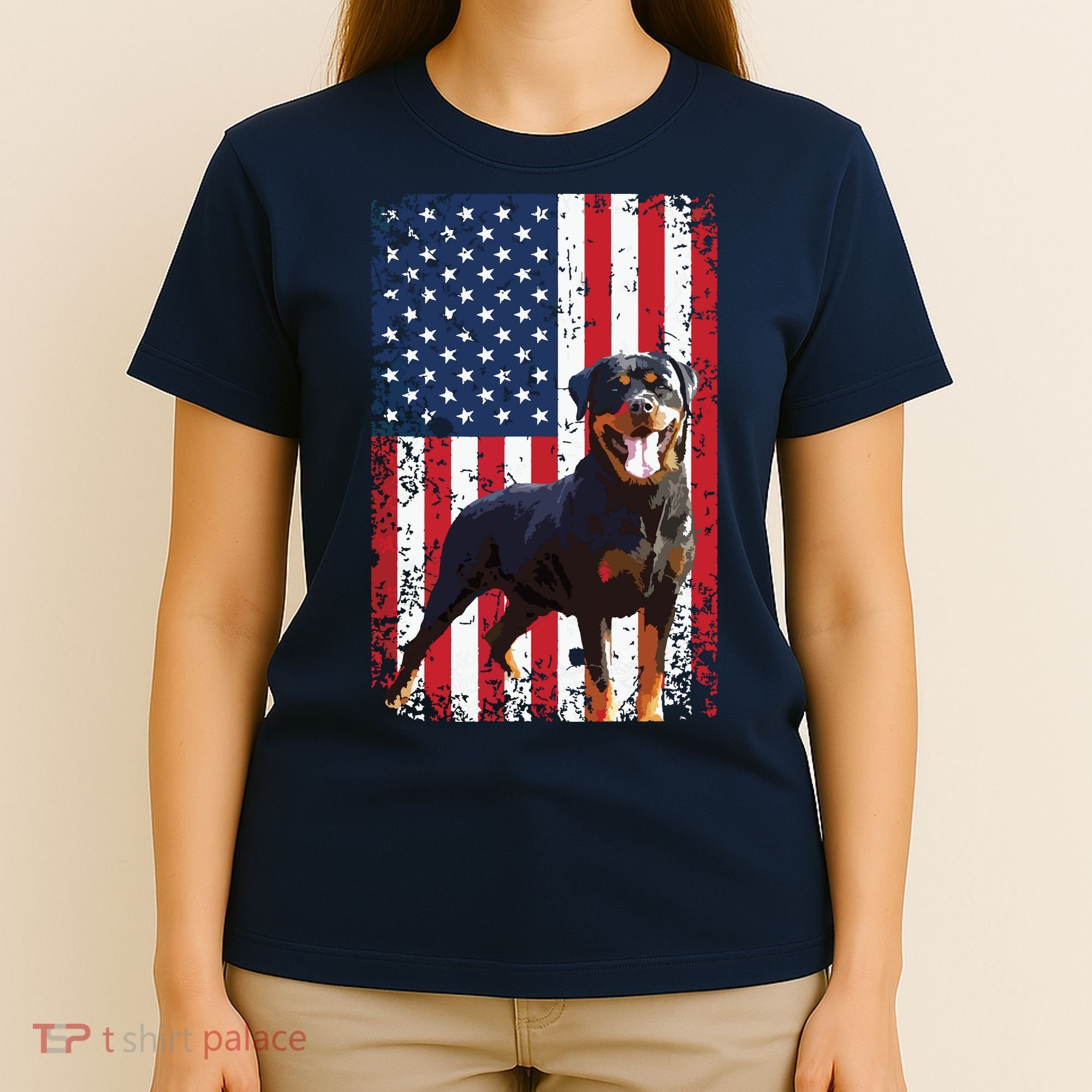 American Flag Rottweiler Dog Lover Funny 4th Of July Dog T-Shirt
