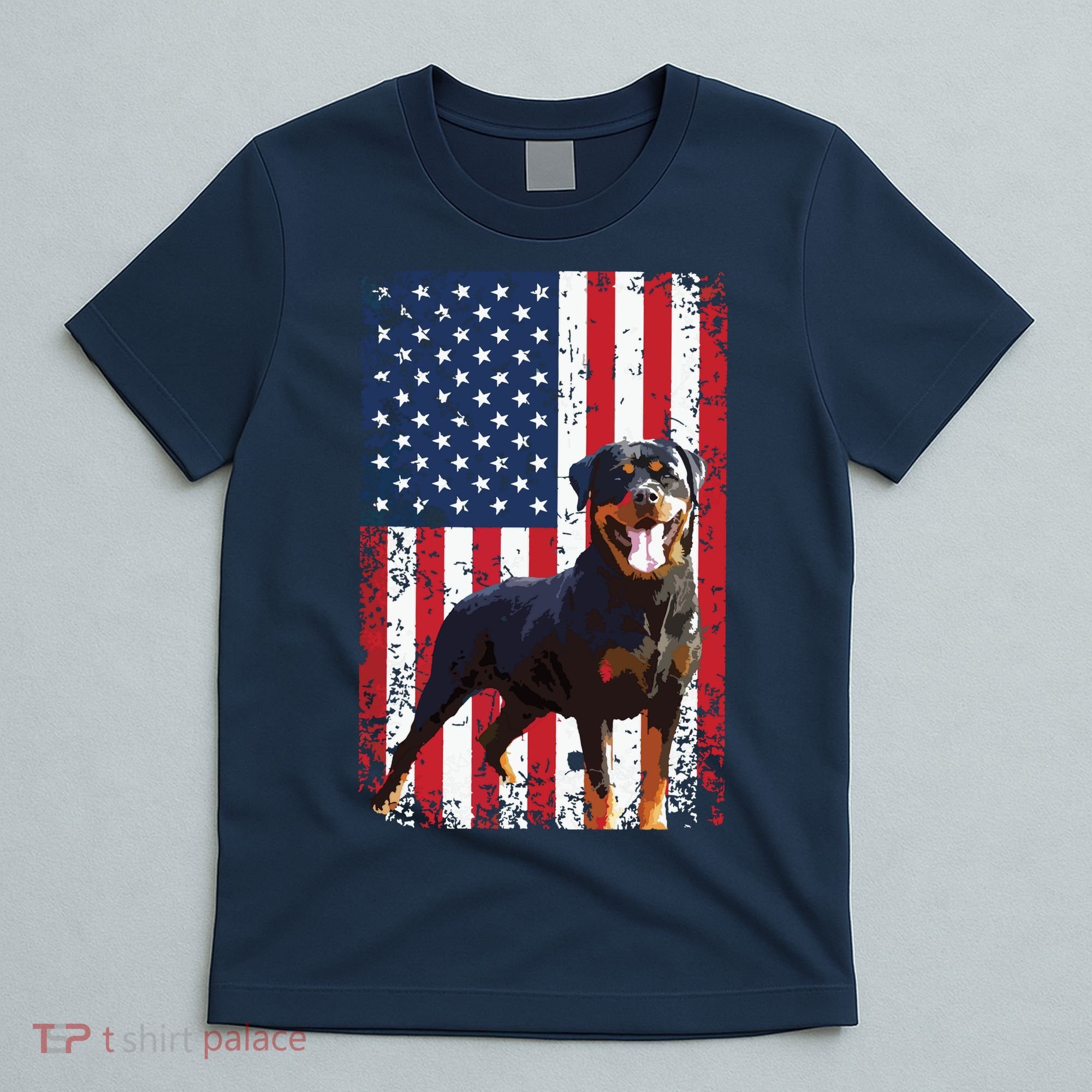 American Flag Rottweiler Dog Lover Funny 4th Of July Dog T-Shirt